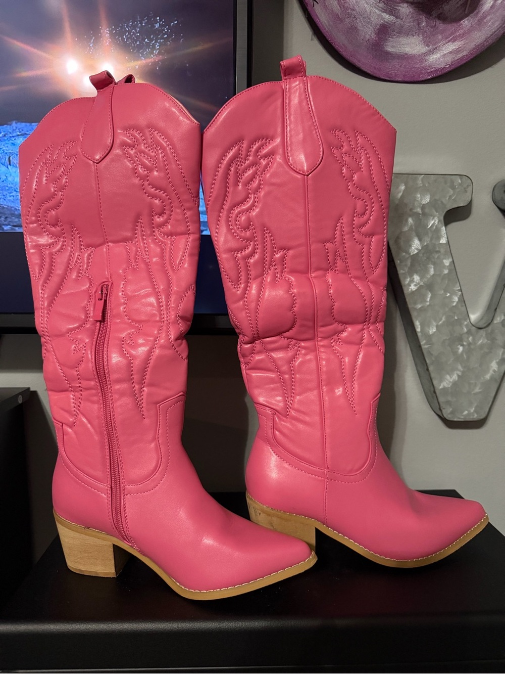 Hot Pink Knee High Cowboy Boots 🔥 Western Flame Boots